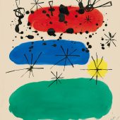 ohne Titel, Entwurf für den Umschlag des Buchs „Constellations“, Gouache und Chinatusche auf Papier, 1959 © Successió Miró / VG Bild-Kunst, Bonn 2018 © Galerie Boisserée, Köln 2018