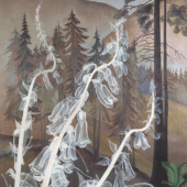 Hannah Höch: Digitalis – vor Tannenwald
im Gebirge, 1938, Öl auf Leinwand,
Privatsammlung, VG Bild-Kunst, Bonn
2017