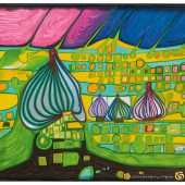 Hundertwasser 696A TESTAMENT IN GELB, 1971 © 2020 NAMIDA AG, Glarus/CH | HUNDERTWASSER-Ausstellung im Kunsthaus Apolda
