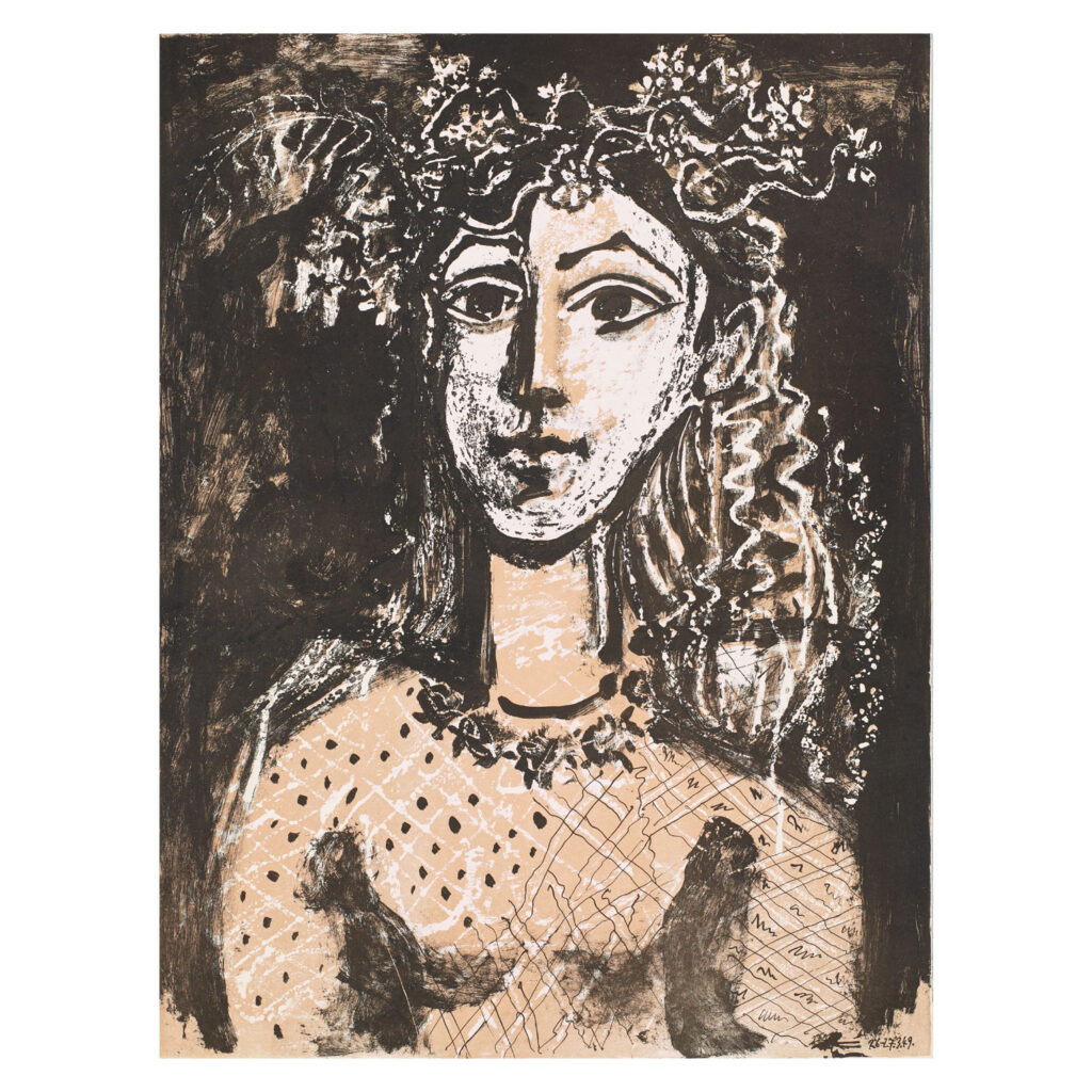 Pablo Picasso, Mädchen nach Cranach, Farblithografie, 1949 © Succession Picasso / VG Bild-Kunst, Bonn 2025